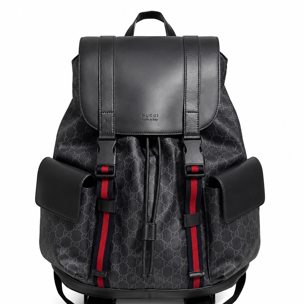 GUCCI GG SUPREME Backpack Black Soft Canvas Leather Large Size AUTHENTIC - Picture 17 of 17